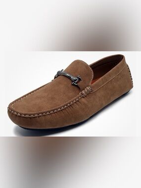 Men's Brown Suede Driving Loafers with Metal Bit